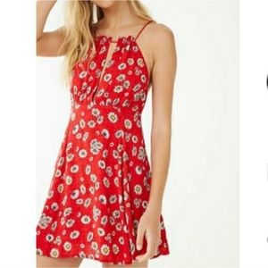 NWT Forever 21 Red Daisy Print Strappy Mini Dress Size Small